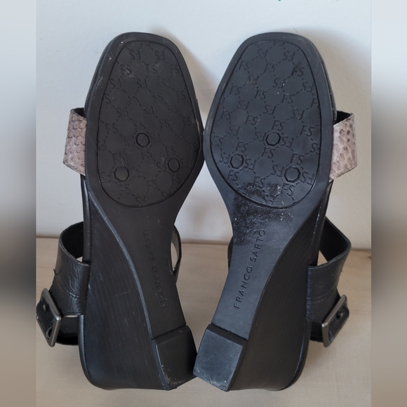 Franco Sarto | Snake skin Hooper Wedge Sandals | Leather black sandals |size - Picture 7 of 7